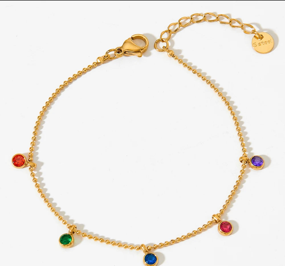 Boho & Mala Colorful 18K Gold / Stainless Steel Anklet