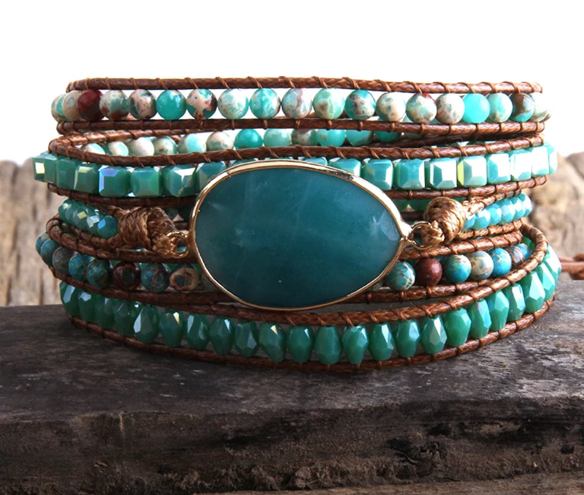 Boho & Mala Blue Agate Stone 5 Wrap Bracelet