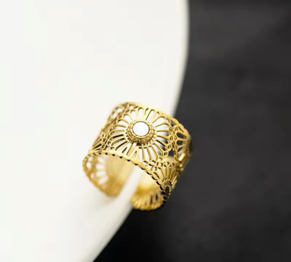 Gold Plated Stainless Steel Waterproof & Tarnish-Free Adjustable Ring- Boho Jewellery For Everyday Wear