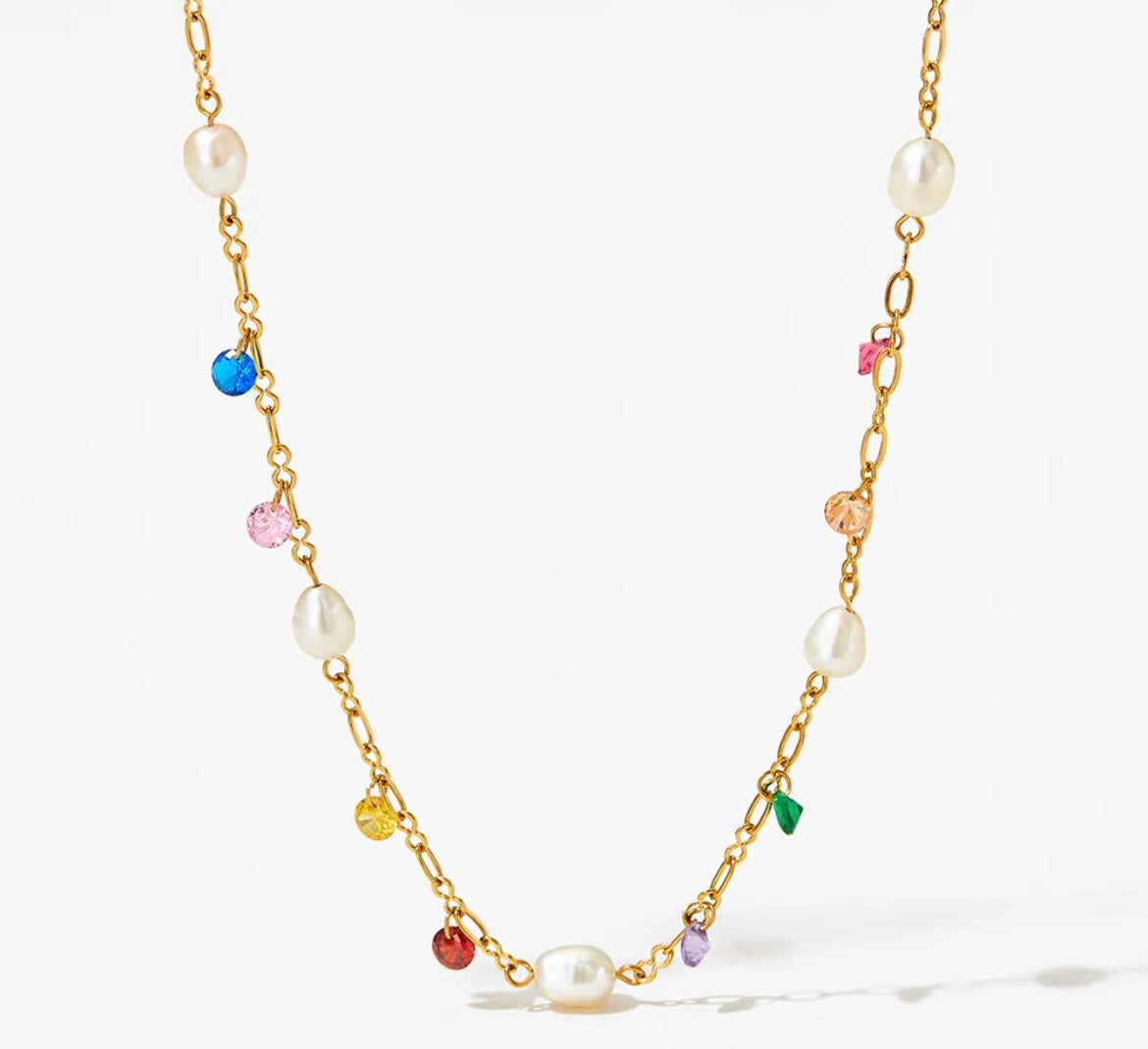 
                  
                    Boho & Mala Colourful Freshwater Pearl Stainless Steel/18k Gold Plated Pendant Necklace
                  
                