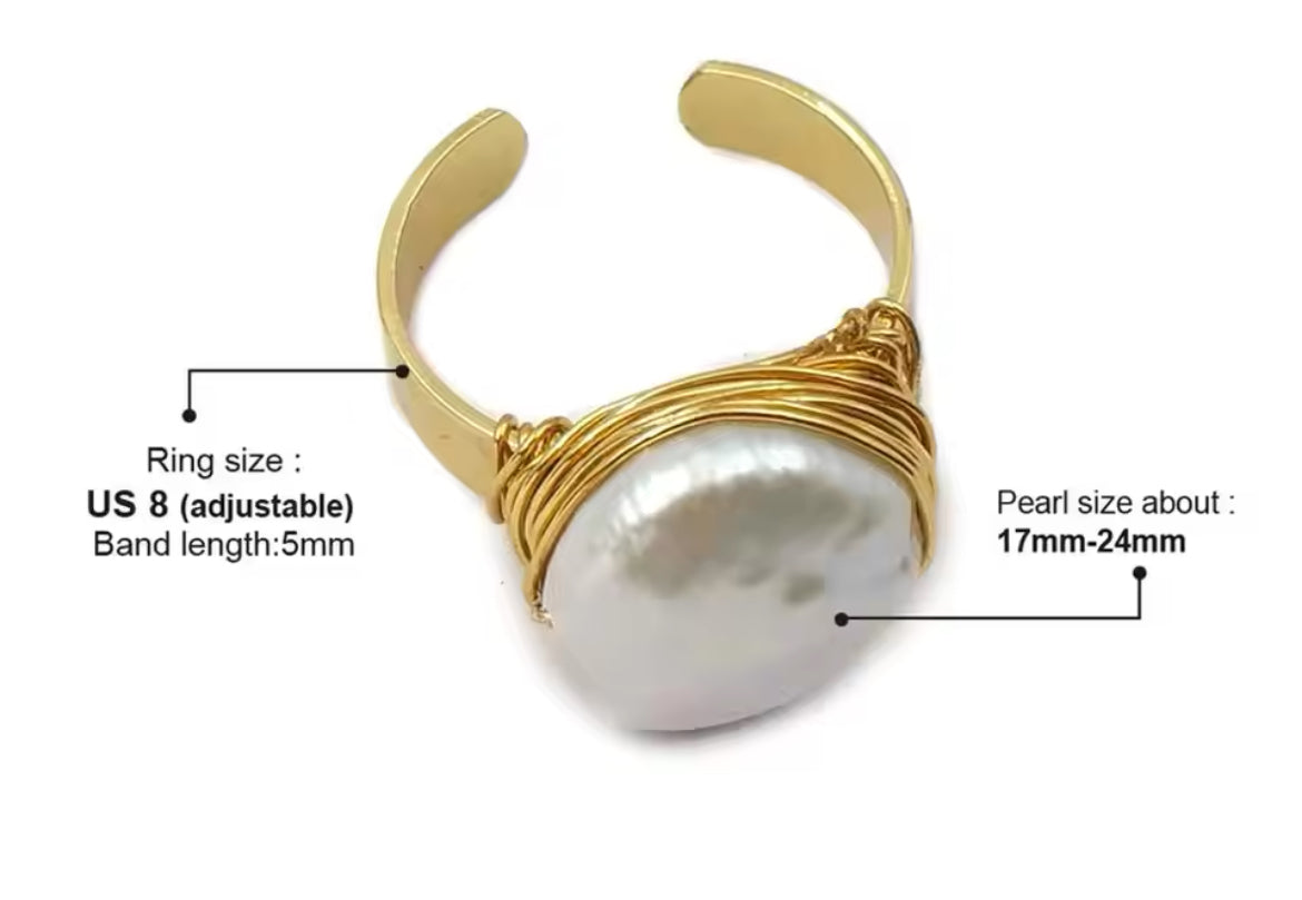 Boho & Mala Freshwater Pearl Gold Ring (adjustable)