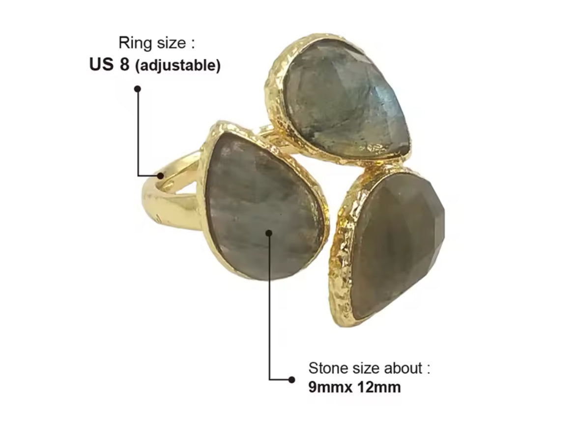 Boho & Mala Natural Green Stone Gold Ring (adjustable)