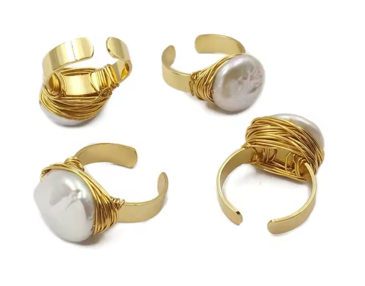 Boho & Mala Freshwater Pearl Gold Ring (adjustable)