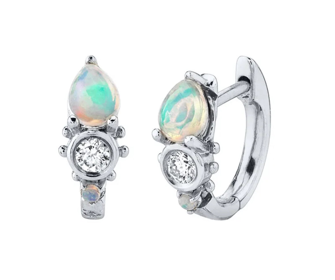 Boho & Mala Cubic Zirconia Opal Sterling Silver Hoop Huggie Earrings