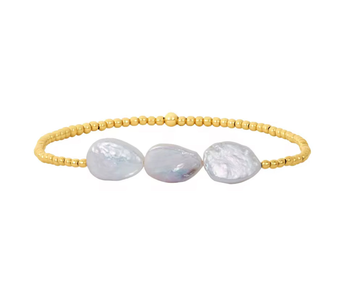 Boho & Mala Mini Freshwater Pearl Beaded Gold Bracelet