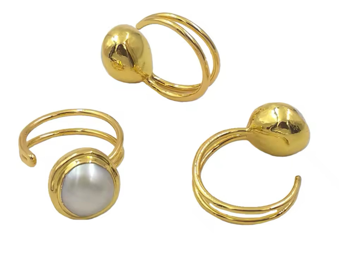 Boho & Mala Freshwater Pearl Gold Ring (adjustable)