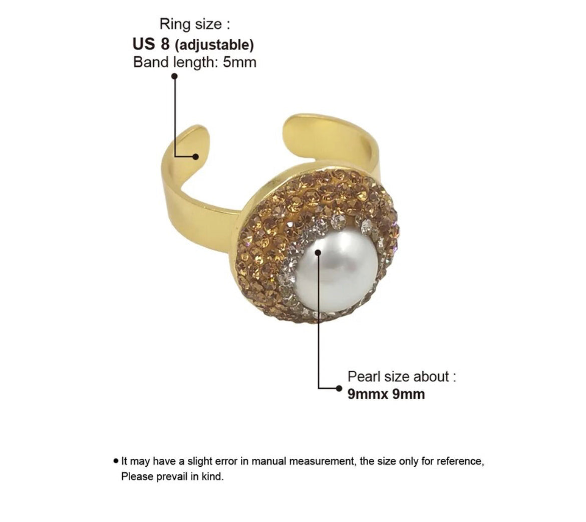 Boho & Mala Freshwater Pearl Gold Ring (adjustable from size 7)