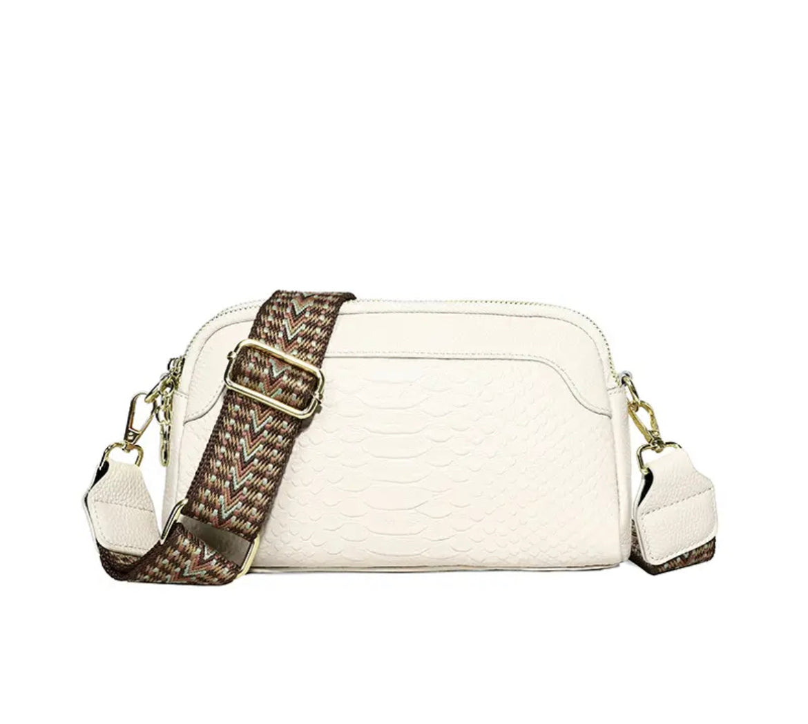 Boho & Mala Crossbody Leather Bag- White B1034