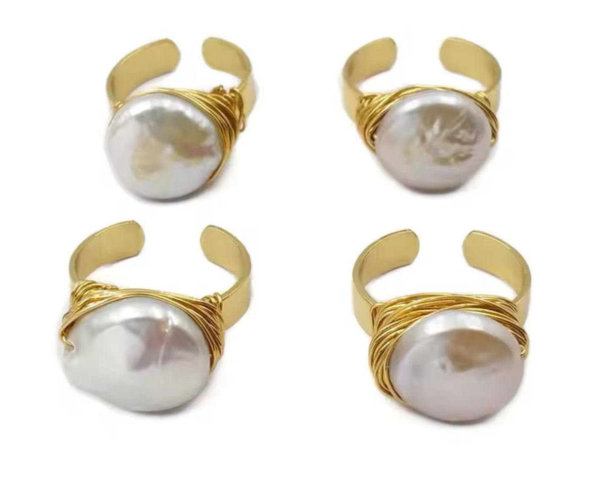 Boho & Mala Freshwater Pearl Gold Ring (adjustable)