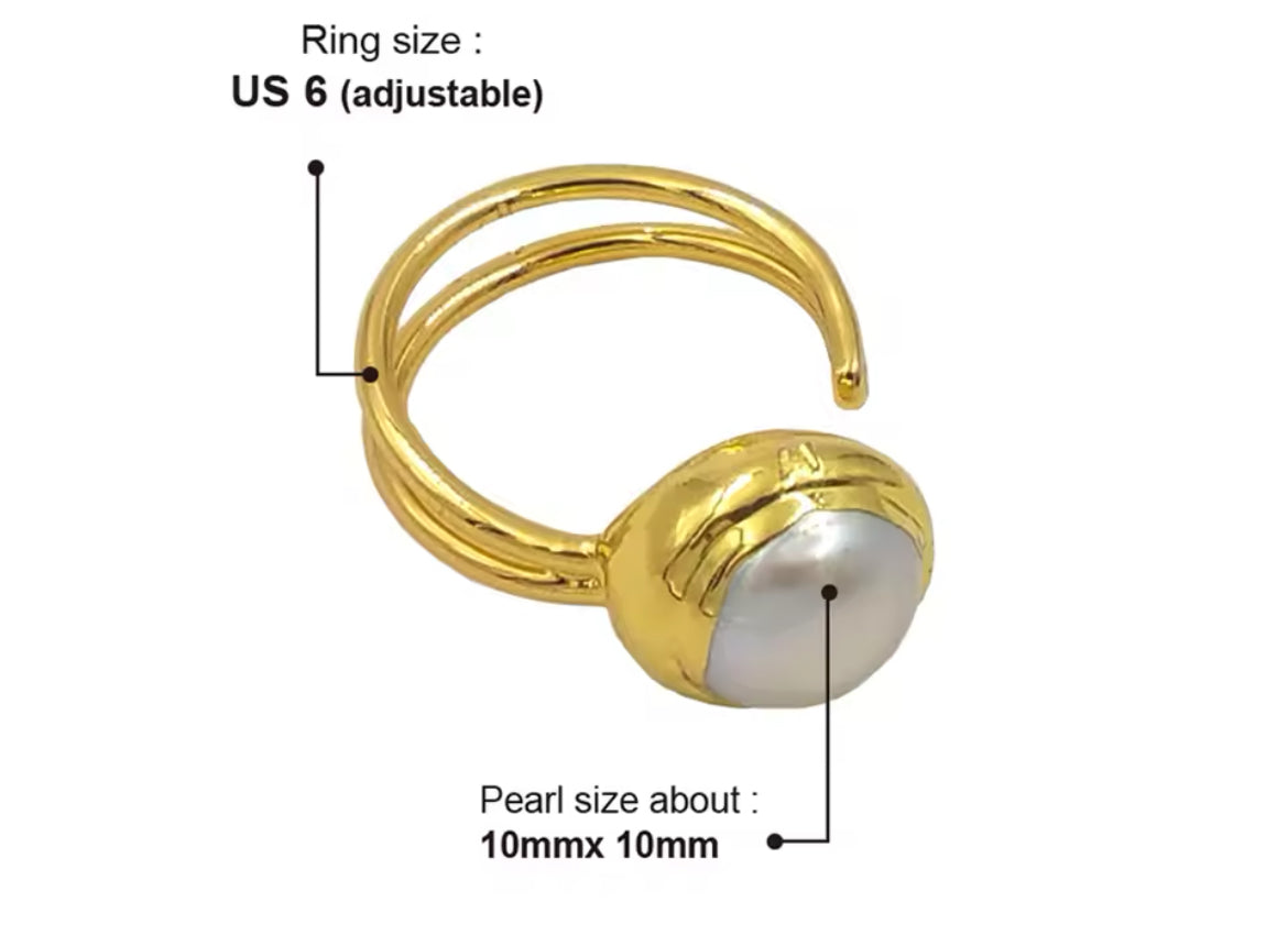 Boho & Mala Freshwater Pearl Gold Ring (adjustable)