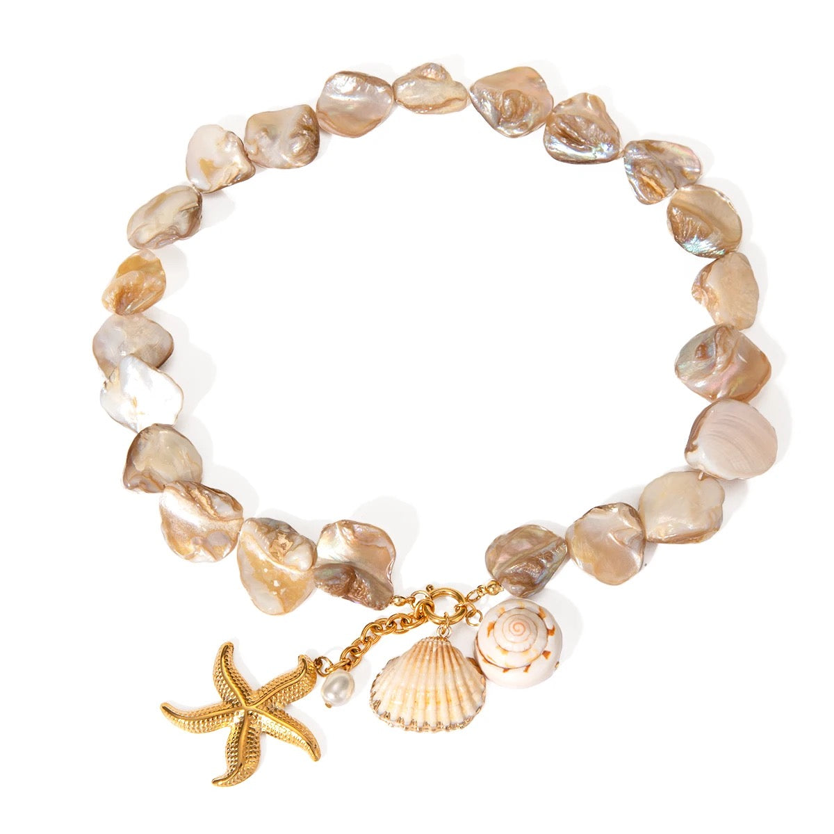 Shell Starfish Pendant Charm Necklace Beach Australian Owned Boho And Mala Gold Plated Under Stainless Steel Statement Necklace Waterproof Tarnish-Free Earrings Everyday Boho Jewellery