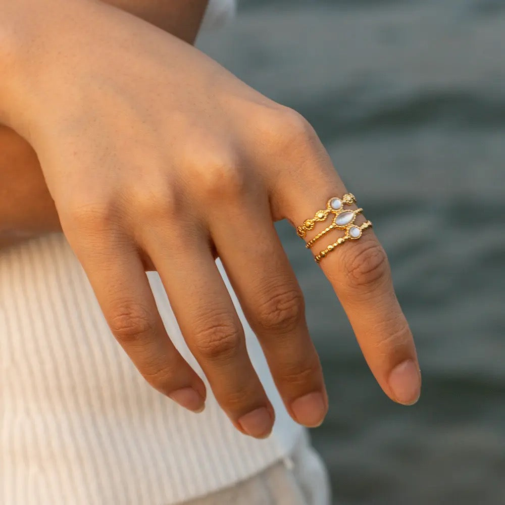 Gold Plated Stainless Steel Waterproof & Tarnish-Free Adjustable Ring- Boho Jewellery For Everyday Wear