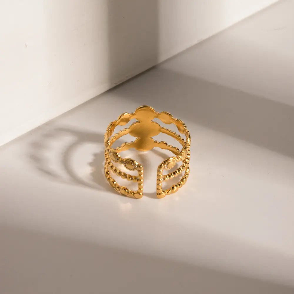Gold Plated Stainless Steel Waterproof & Tarnish-Free Adjustable Ring- Boho Jewellery For Everyday Wear