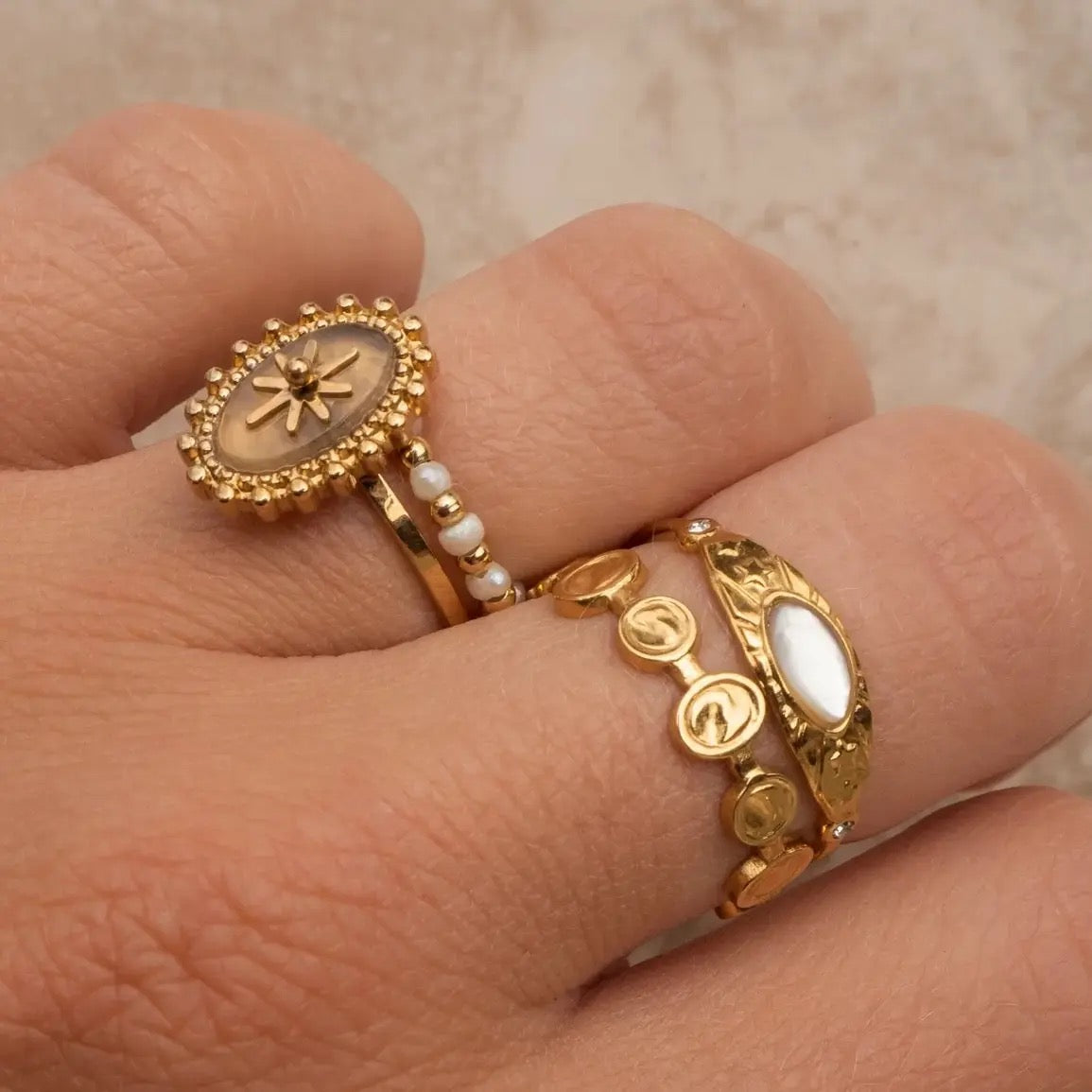 Gold Plated Stainless Steel Waterproof & Tarnish-Free Adjustable Ring- Boho Jewellery For Everyday Wear