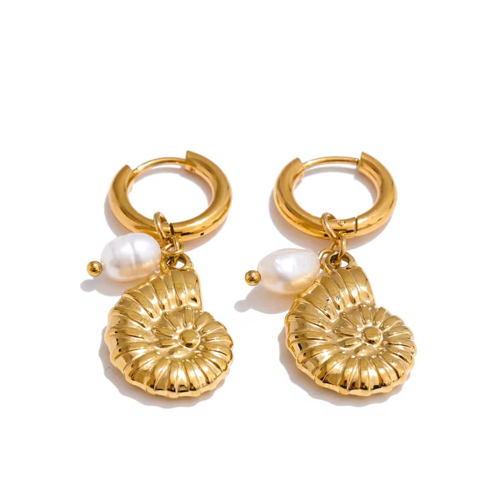 Australian Owned Boho And Mala Gold Plated Under Stainless Steel Statement Shell Pearl Earrings Waterproof Tarnish Free Everyday Earrings Boho Jewellery