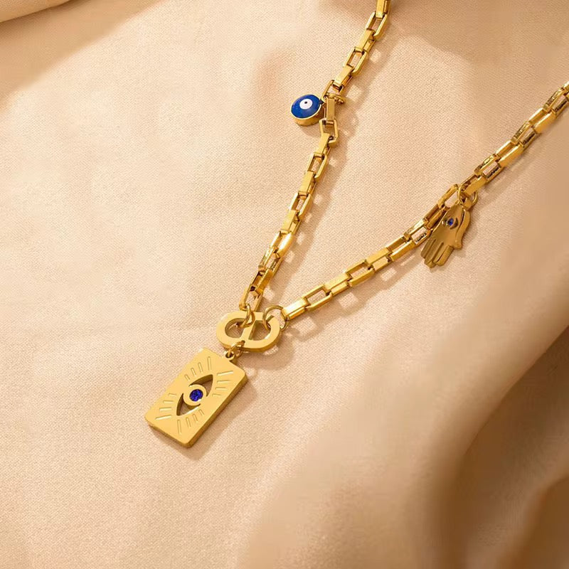 Evil Eye Greek Pendant Necklace Beach Australian Owned Boho And Mala Gold Plated Under Stainless Steel Statement Necklace Waterproof Tarnish-Free Earrings Everyday Boho Jewellery