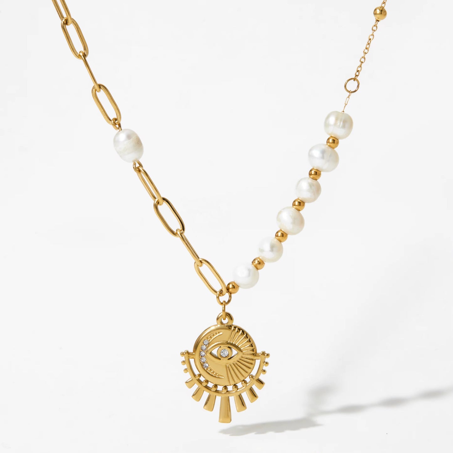 Eye Pendant And Pearl Necklace Beach Australian Owned Boho And Mala Gold Plated Under Stainless Steel Statement Necklace Waterproof Tarnish-Free Earrings Everyday Boho Jewellery