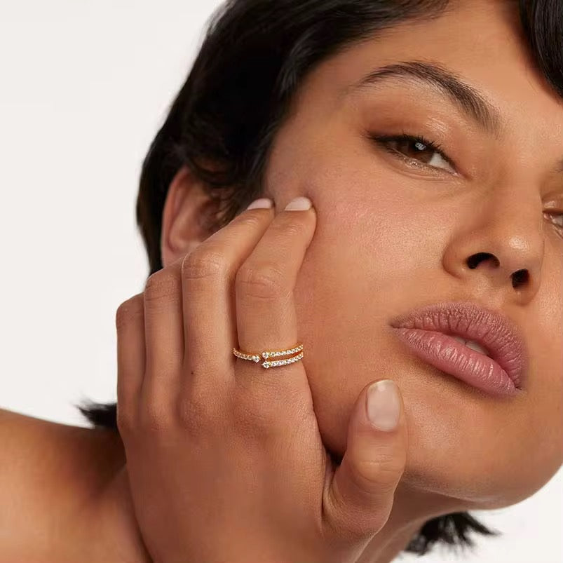 Inner Light- Dainty Minimalist Open Boho Ring – Adjustable 18k Gold Plated Under Sterling Silver