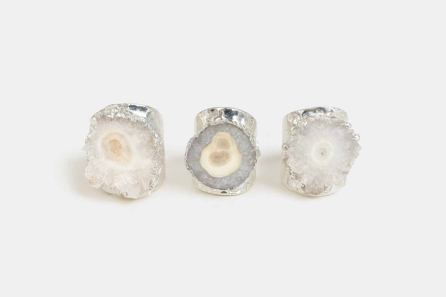 Boho & Mala White Solar Quartz Crystal Stone Statement Silver Plated Ring