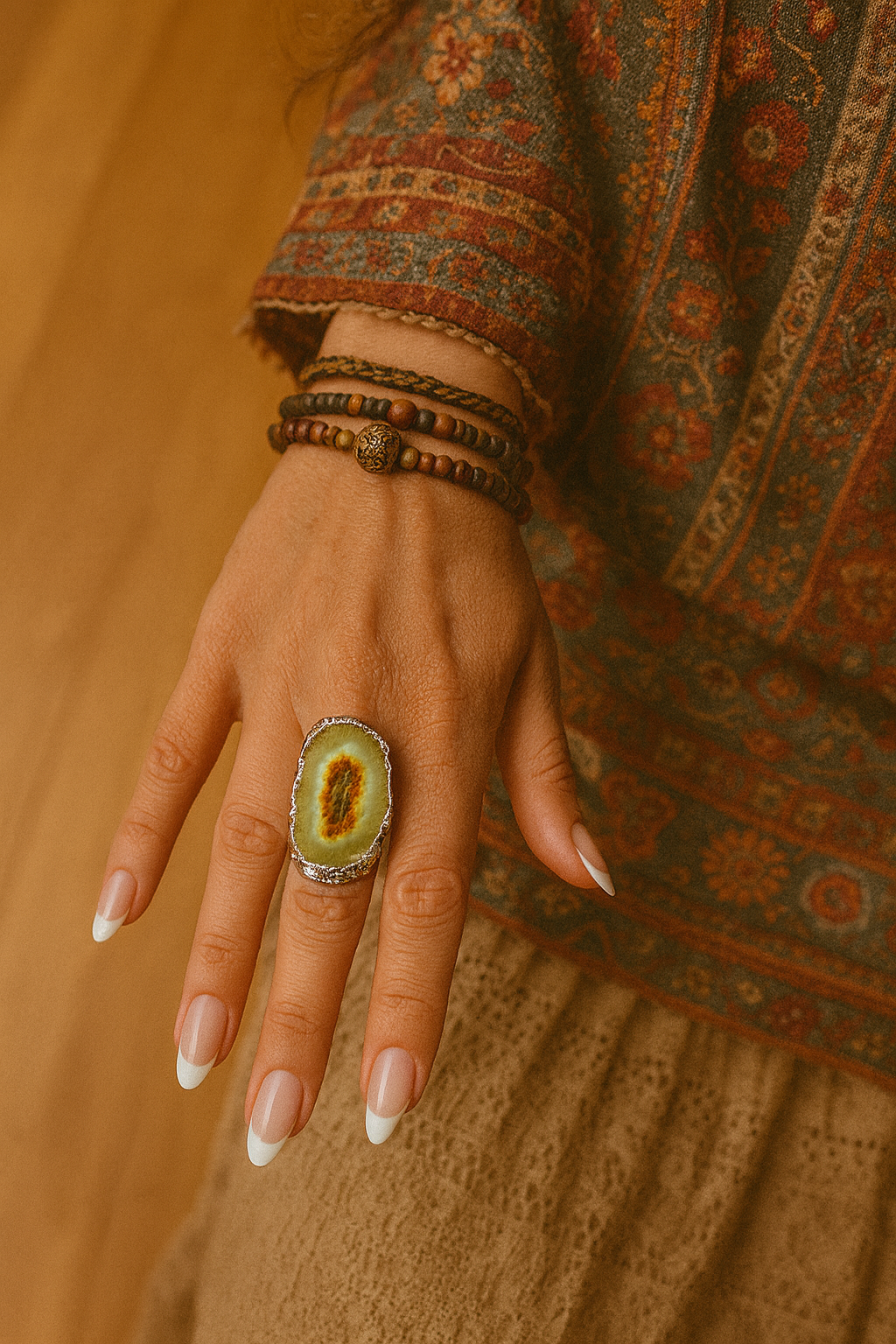 Boho & Mala Yellow Solar Quartz Silver Ring