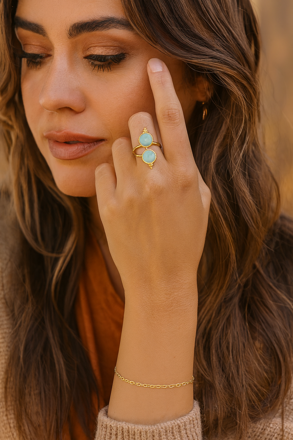 Boho & Mala Amazonite Gold Plated Ring