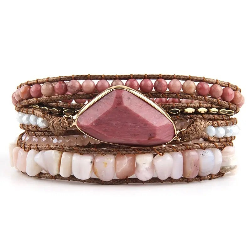 Boho & Mala Pink Stone 5 Wrap Bracelet WSB1002