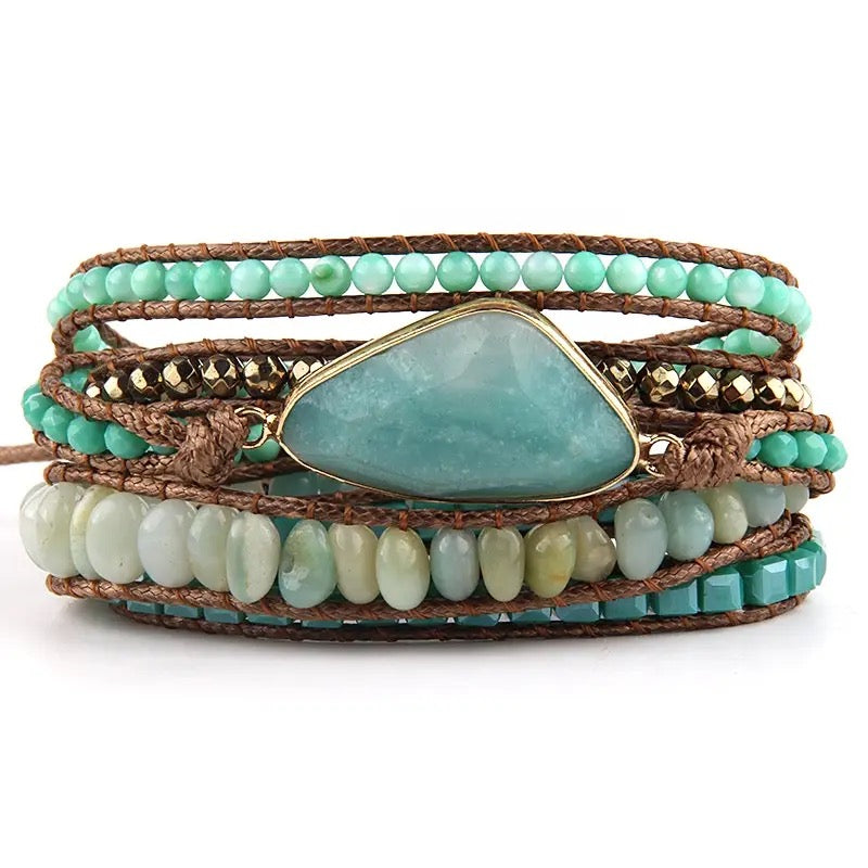 Boho & Mala Blue Stone 5 Wrap Bracelet