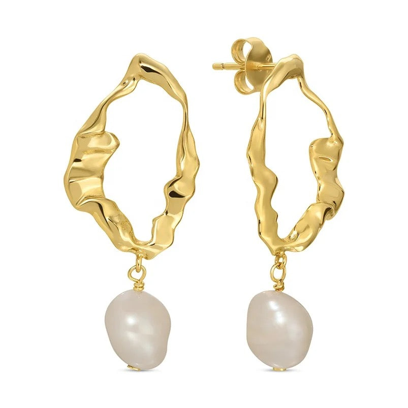 Australian Owned Boho And Mala Dainty Huggies Hoop Gold Plated Freshwater Pearl Sterling Silver Statement Earring Everyday Wear Earrings Boho Jewellery