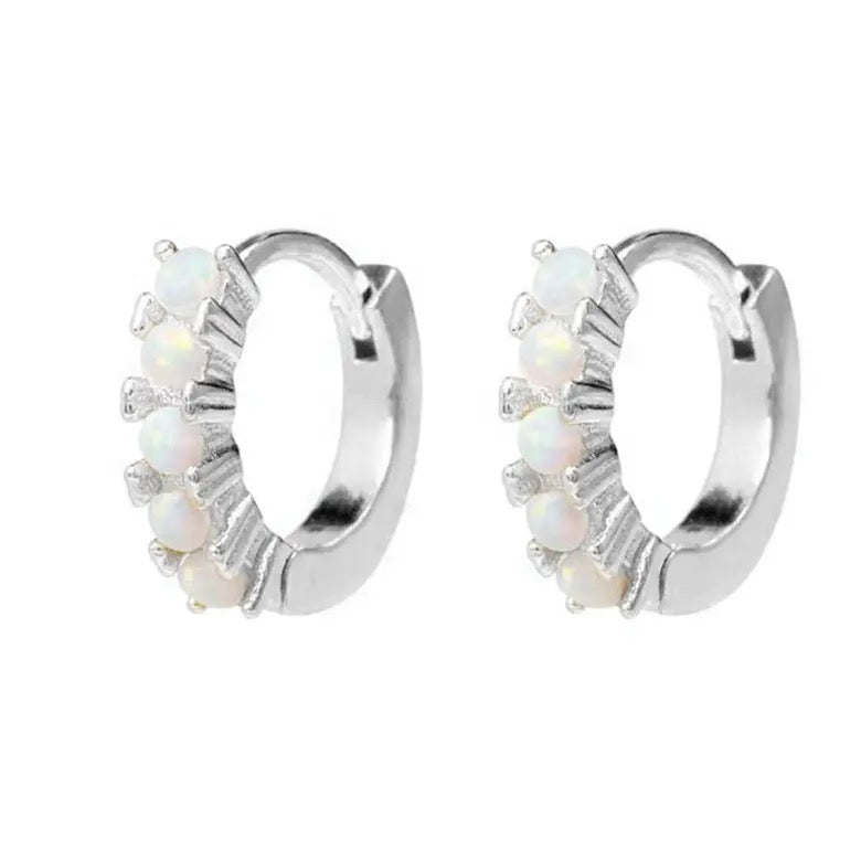 Boho & Mala Mini Opal Huggies Sterling Silver Hoop Earrings