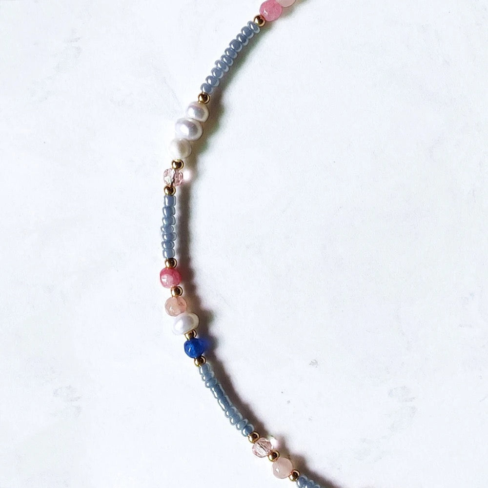 Boho & Mala Gold Mini Stone Mix Freshwater Pearl Necklace