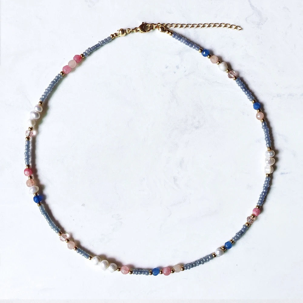 Boho & Mala Gold Mini Stone Mix Freshwater Pearl Necklace