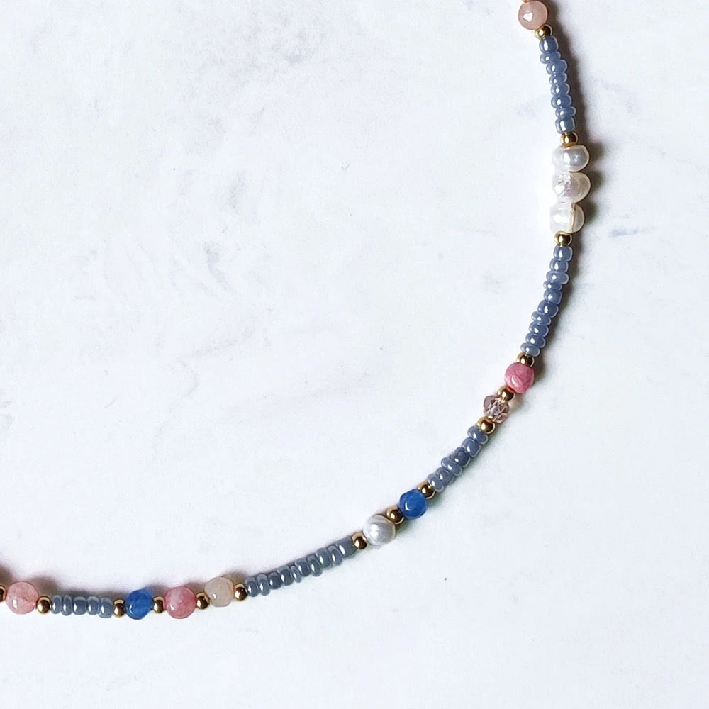 Boho & Mala Gold Mini Stone Mix Freshwater Pearl Necklace