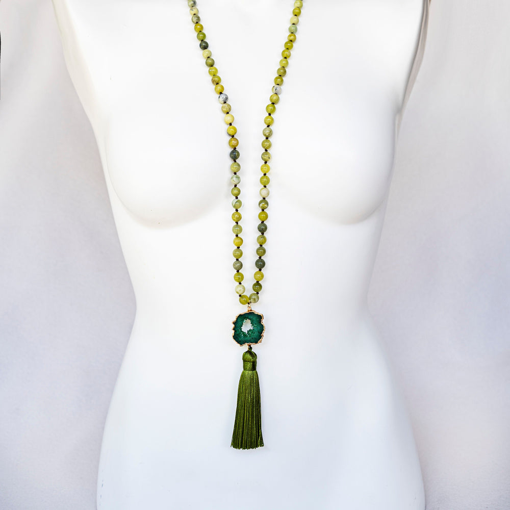 
                  
                    Boho & Mala Green Tribal Agate Slice Tassel Necklace (Green) TN1003
                  
                