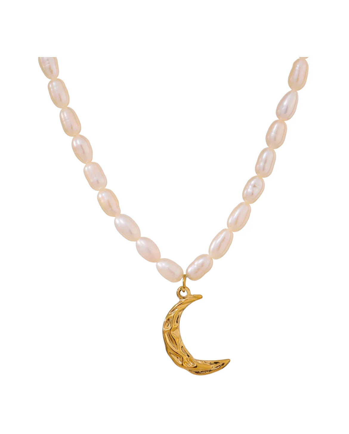 Freshwater Pearl Necklace with Moon Pendant | Boho & Mala