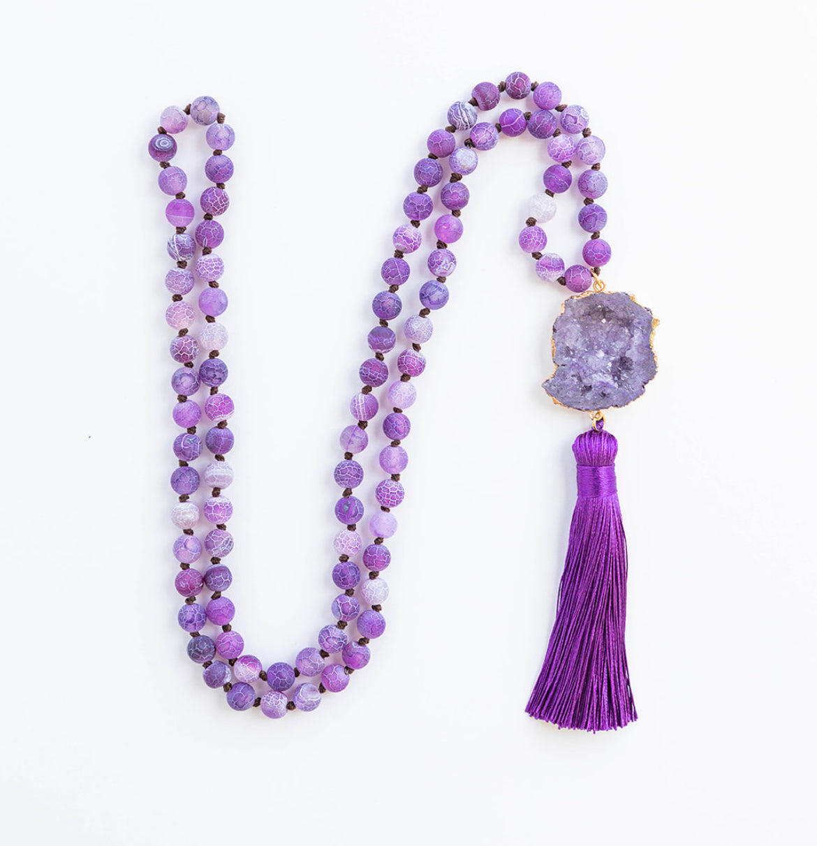 Tassel Necklaces - Purple Tribal Agate Slice | Boho & Mala