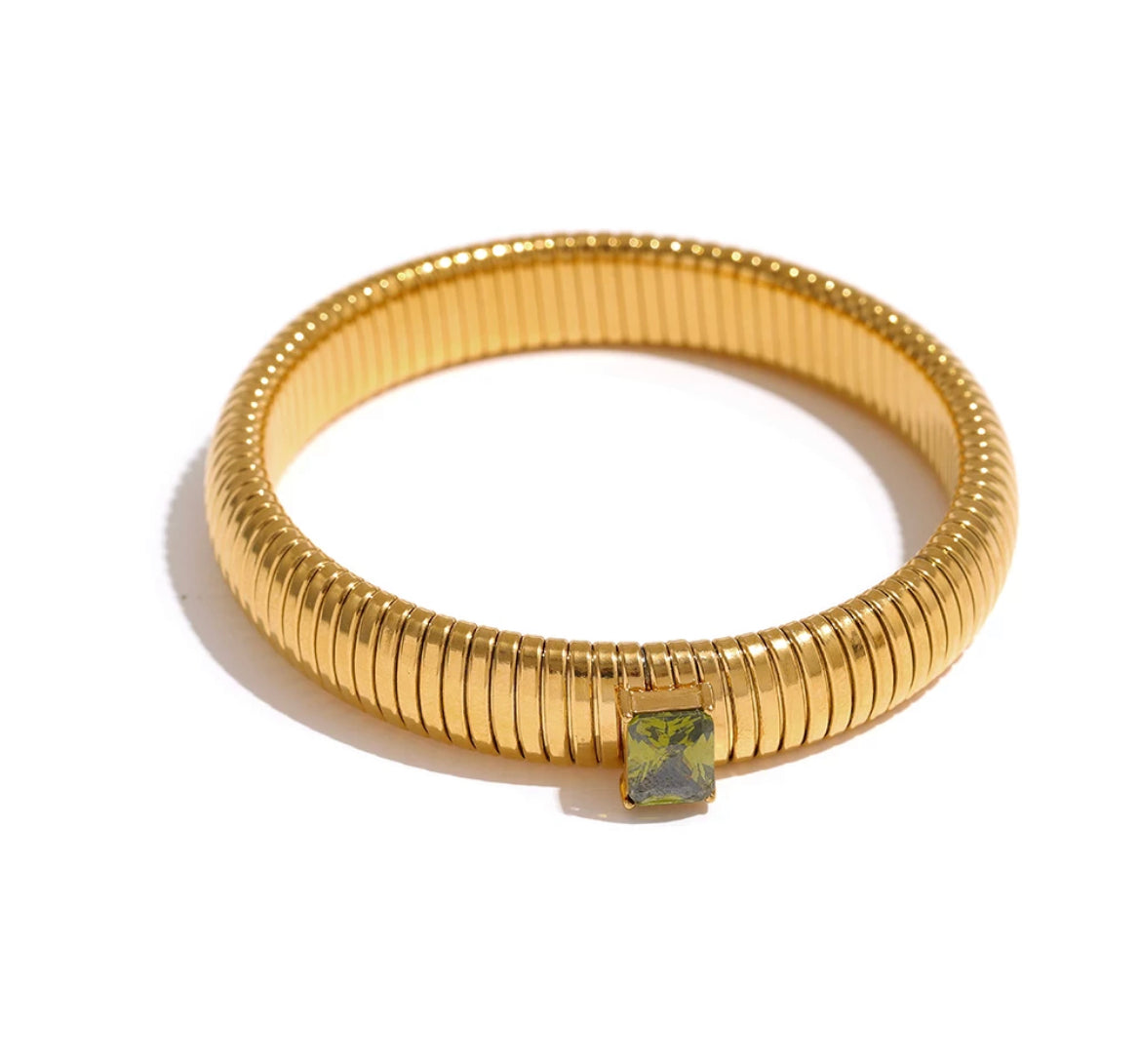 Boho & Mala | Green Stone 18K Gold Plated Bracelet