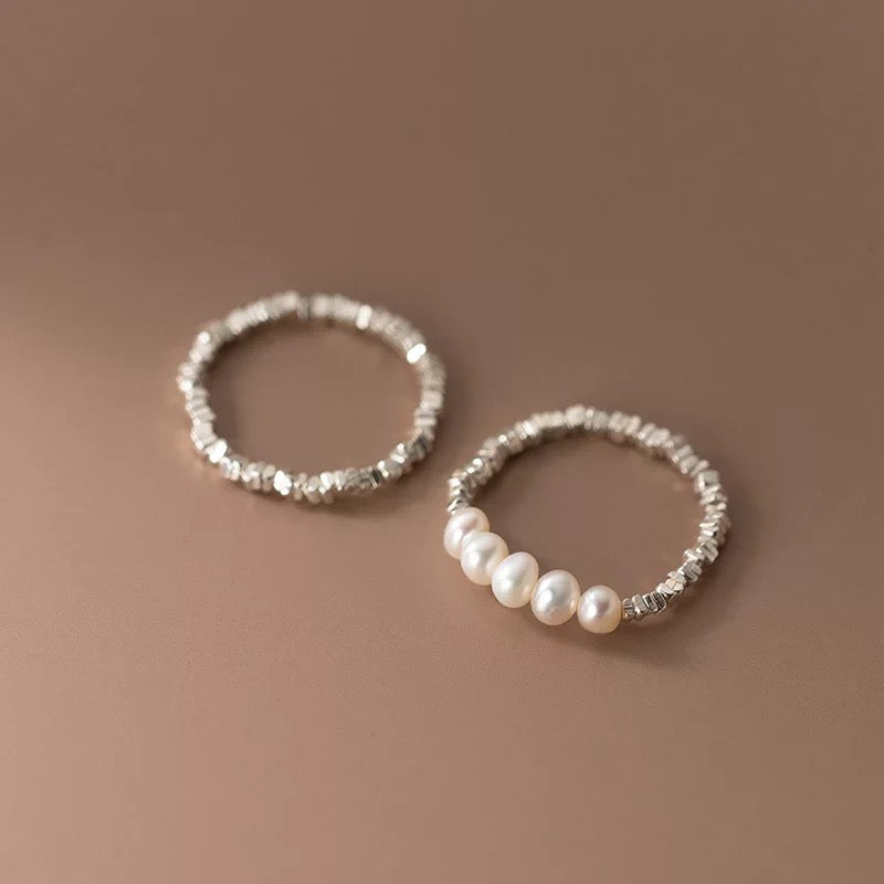 Dainty Rings - Sterling Silver & Pearl Ring Set | Boho & Mala