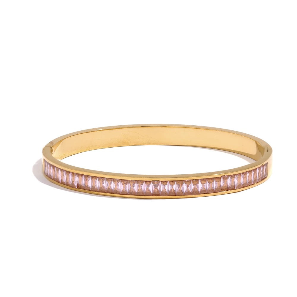 Pink Zirconia Gold Bangle at Boho & Mala