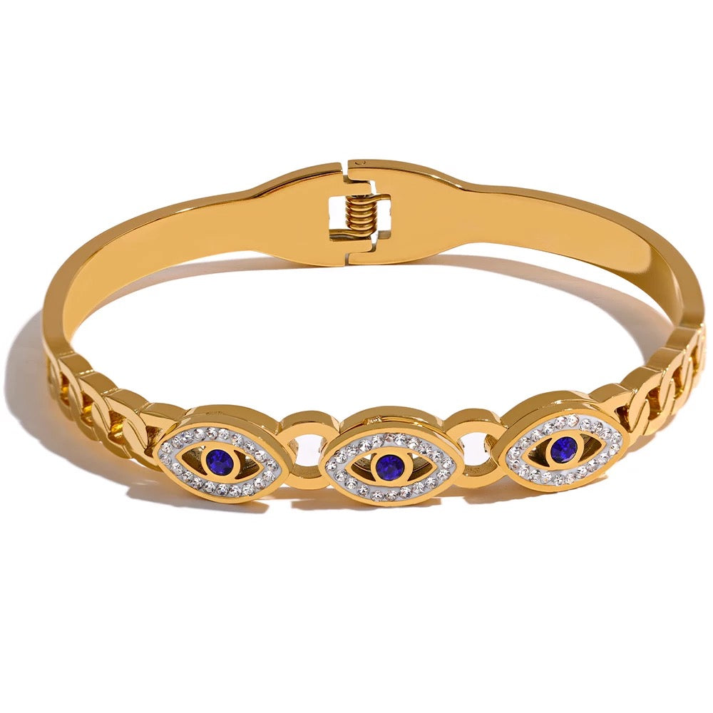 18K Gold Cuff Bracelet with Cubic Zirconia at Boho & Mala