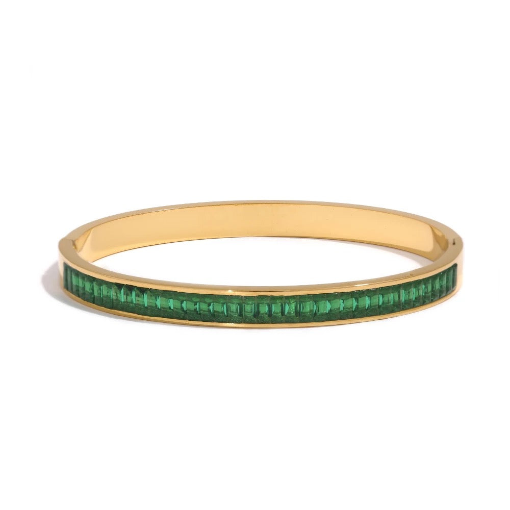 Green Cubic Zirconia Gold Bangle at Boho & Mala