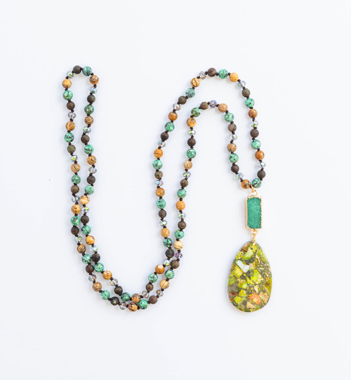 Boho & Mala | Tribal Necklace - Green Agate Stone