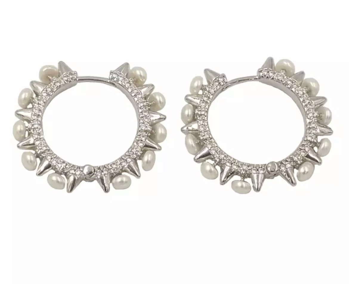 Boho & Mala Pearl Silver Plated Hoop Earrings