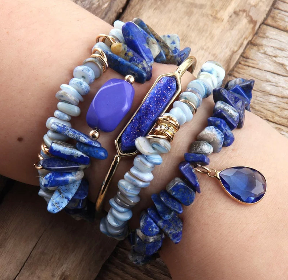 Stackable Bracelets - Blue Stone Mix | Boho & Mala