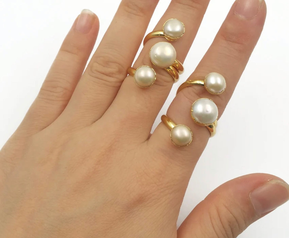 Boho & Mala Triple Freshwater Pearl Wrap Gold Ring (adjustable) R1062