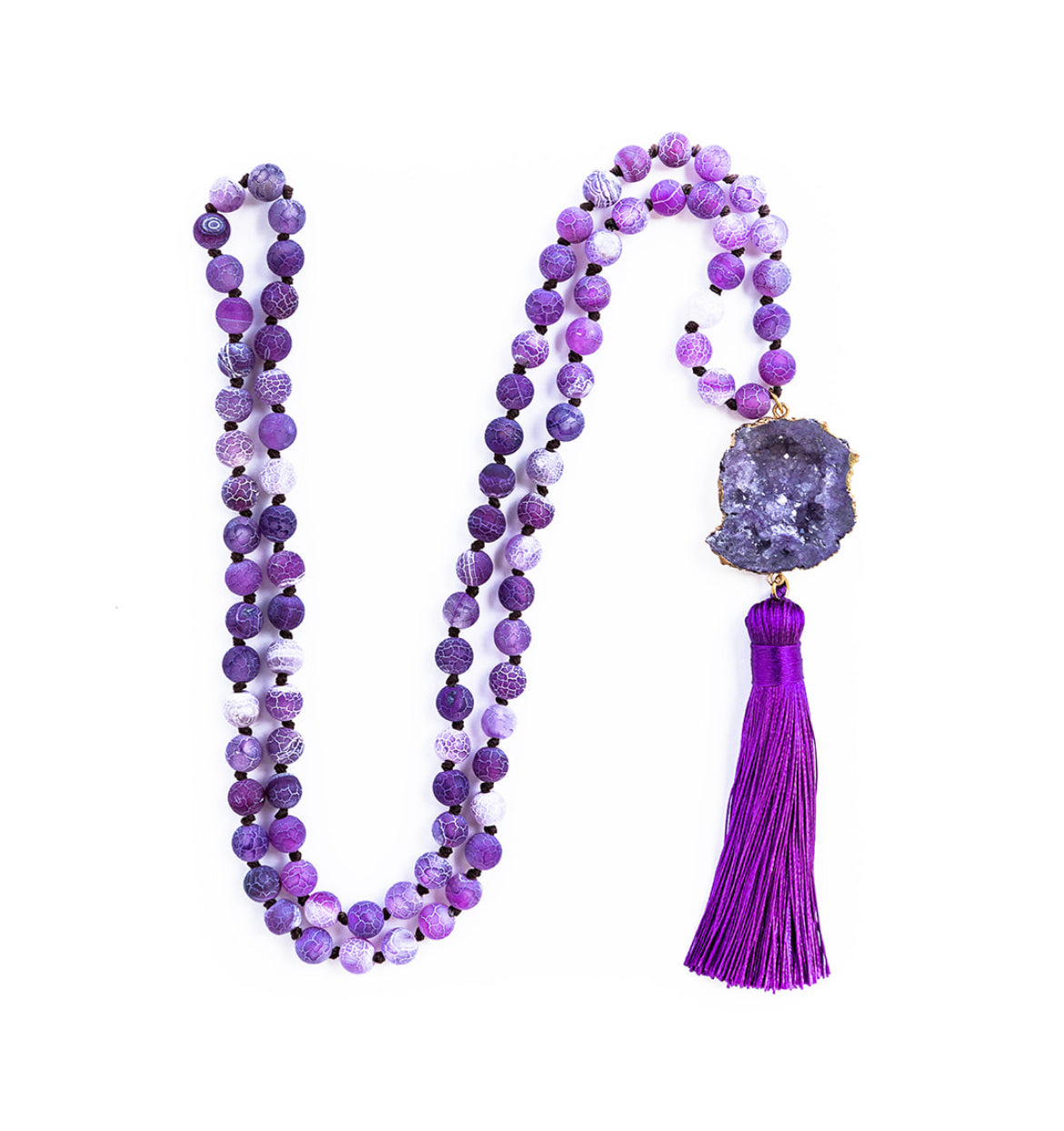 Boho & Mala Tribal Agate Slice Tassel Necklace (Purple) TN10050