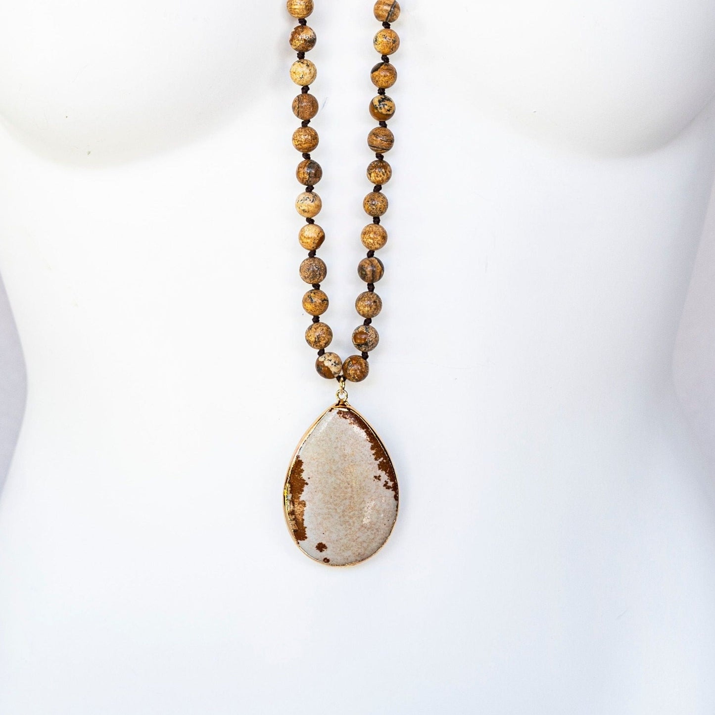 Boho & Mala Natural Tribal Round Desert Jasper Stone Necklace TN10027