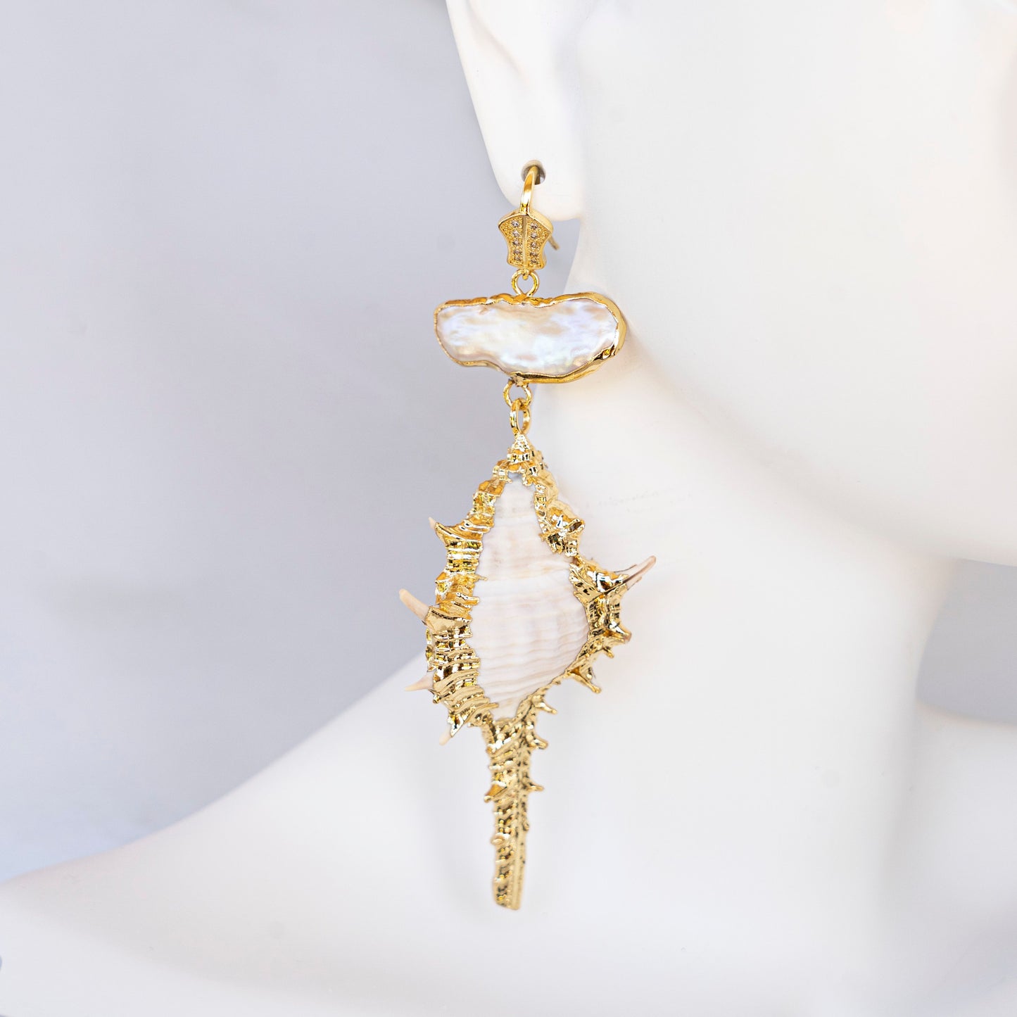 Boho & Mala Grand Shell Gold Plated Drop Earrings 