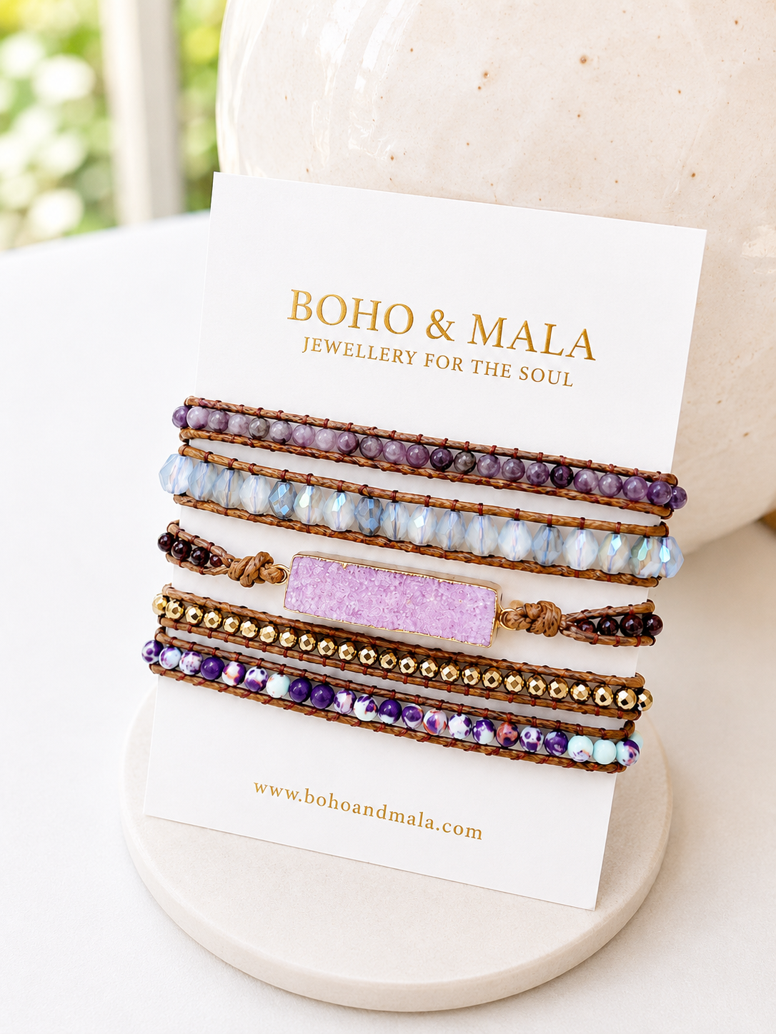 
                  
                    Handmade Pink Druzy Mixed Natural Stone Wrap Bracelet
                  
                