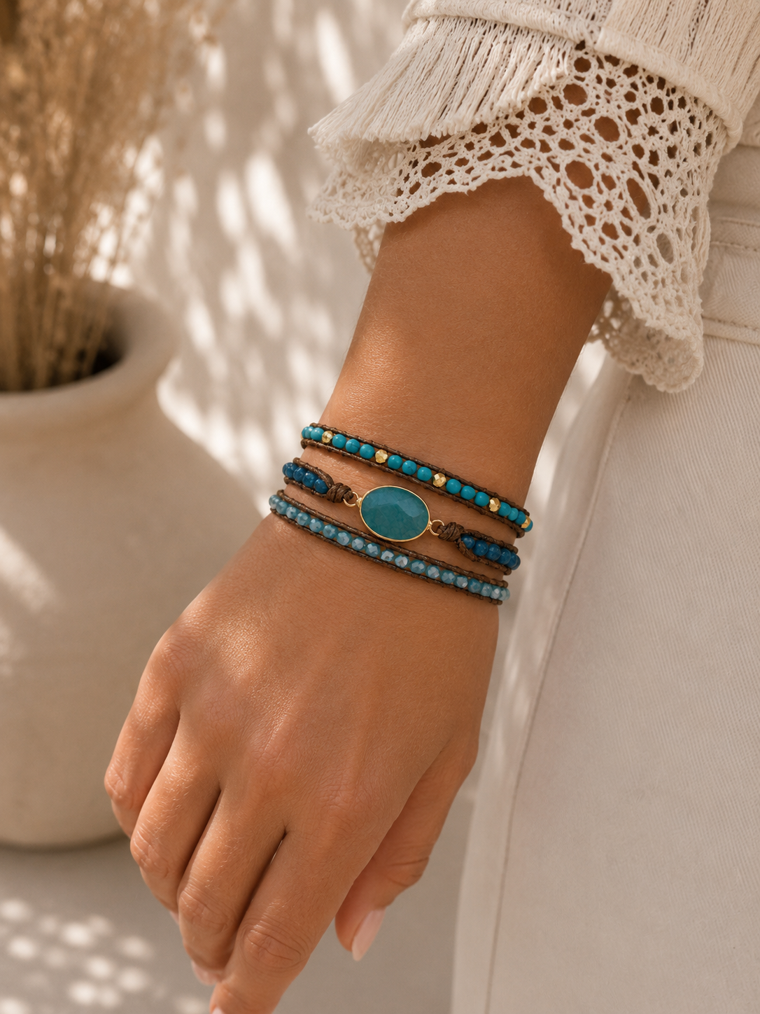 
                  
                    Handmade Turquoise Mixed Natural Stone Wrap Bracelet
                  
                