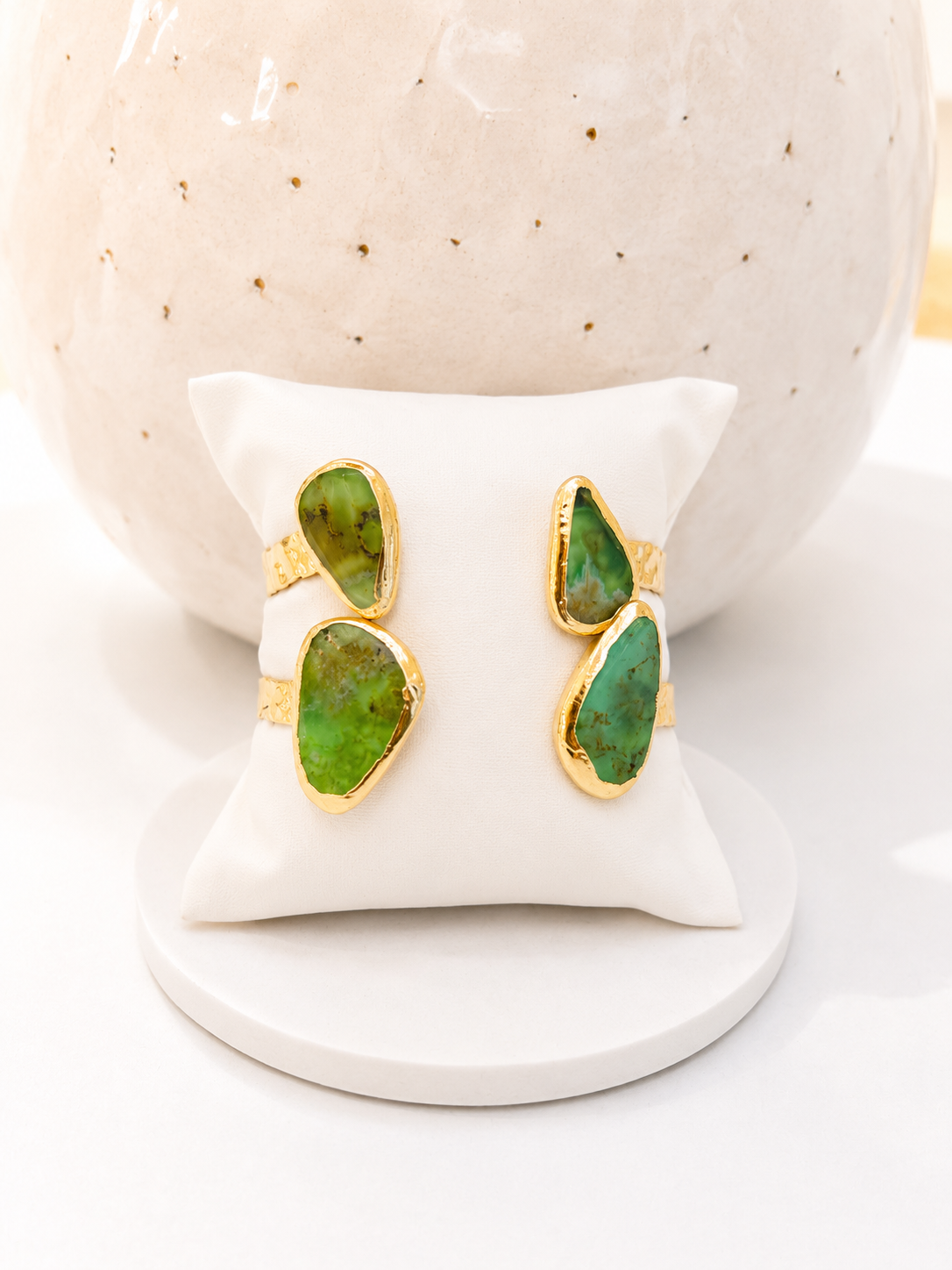 
                  
                    Vedara Boho Brass & Gold Chrysoprase Statement Cuff Bracelet
                  
                